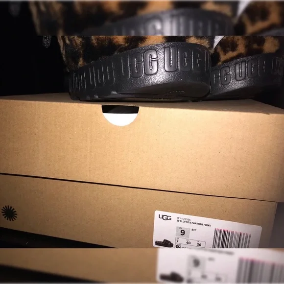 New Authentic UGG Fluffita Panther Print Women’s Sandal Black/Brown Size 9 - Picture 5 of 6